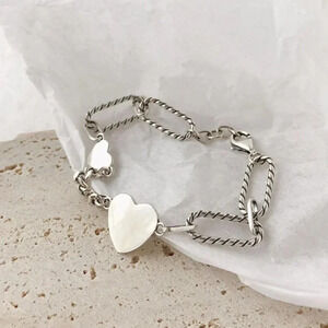 925 Sterling Silver Heart Link Bracelet Minimalist Dainty Silver Bracelet